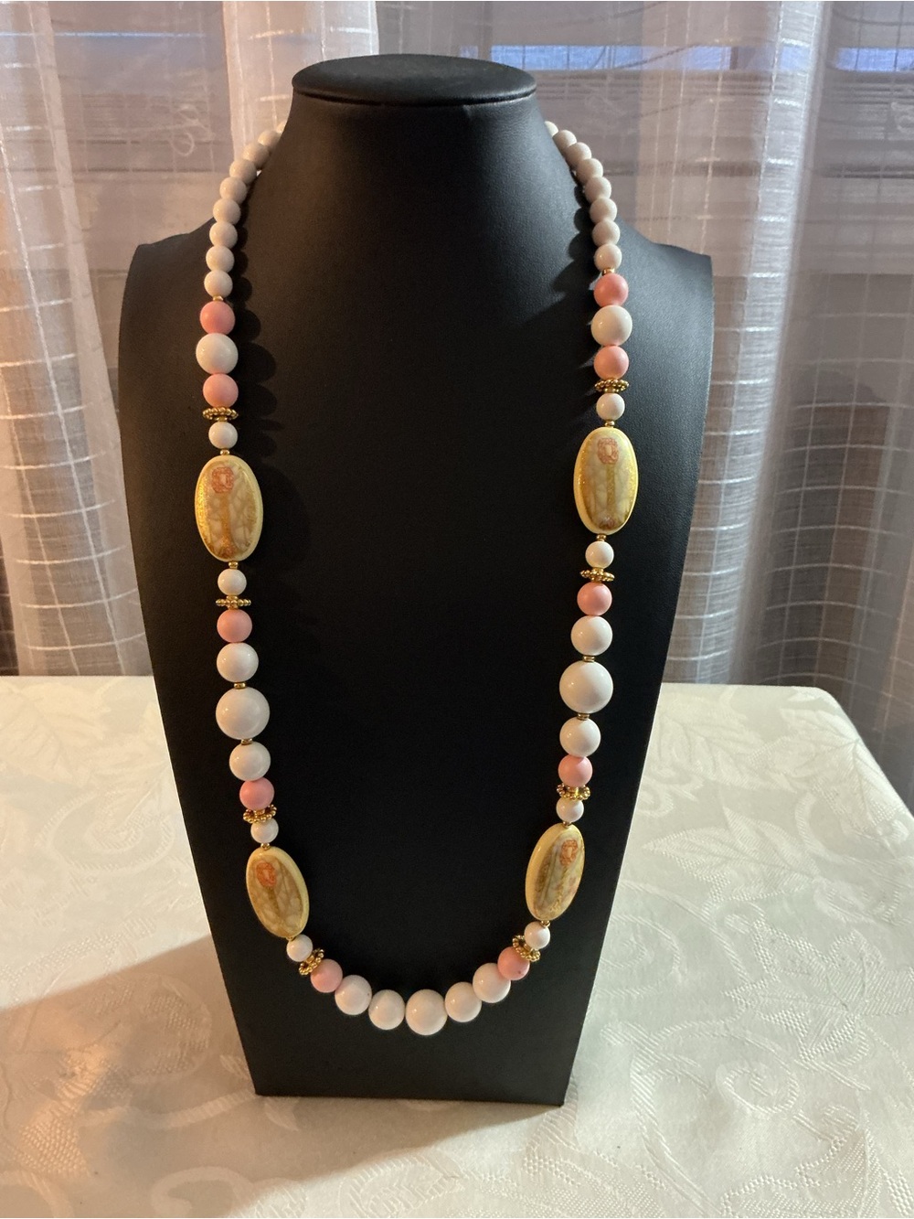 Pastel Beaded Oval Vintage Japan Station Necklace